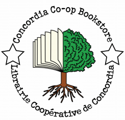 Concordia co-op bookstore logo - half tree beside half book